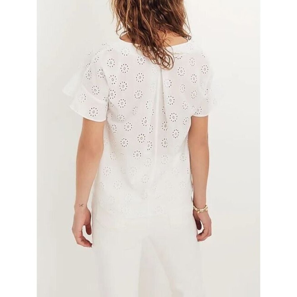 Madewell Top Womens Medium Eyelet Sundrift Ruffle Sleeve White Cotton Boho - Picture 5 of 10